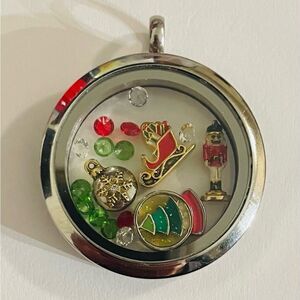 Origami Owl Lg Silver Locket & Christmas XMAS Charms Swarovski Stardust Crystals